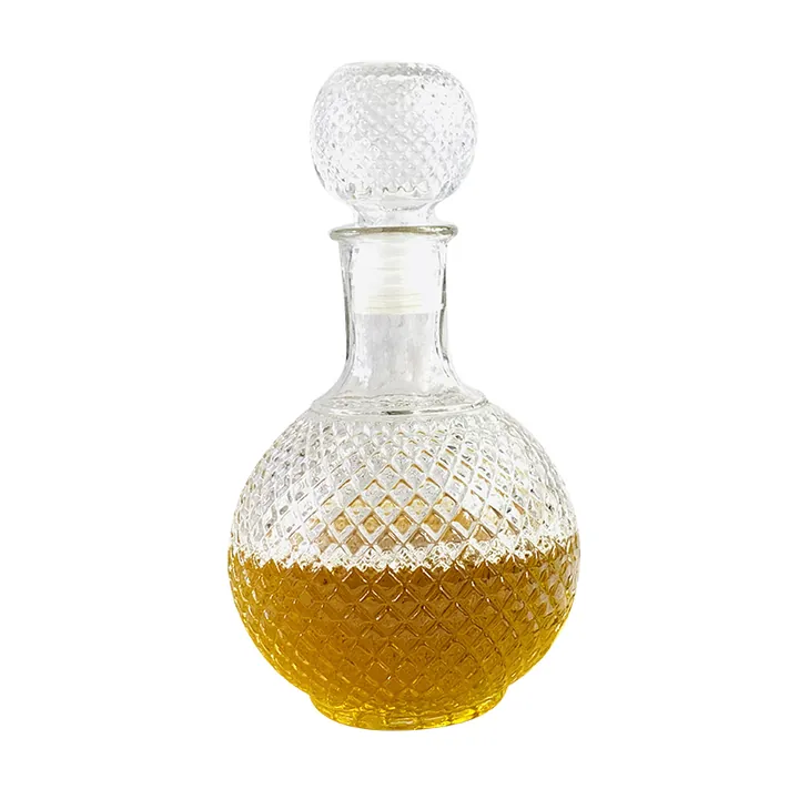 Round diamond patterned glass wine jug with ball stopper