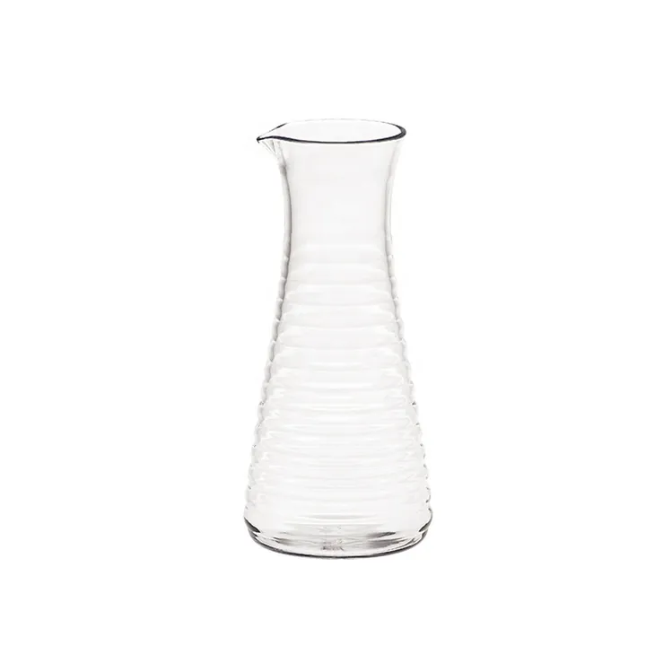 Transparent ribbed narrow neck wine jug